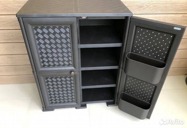 Тумба пластиковая под ротанг 3 полки