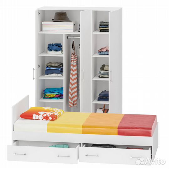 Спальный гарнитур белый № 1 Стандарт с кроватью 900 с ящиками, цвет белый, спальное место 900х2000 м