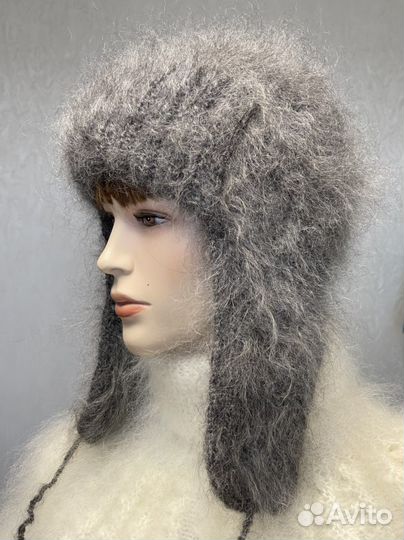 Шапка ушанка пкховая вязаная из козьего пуха