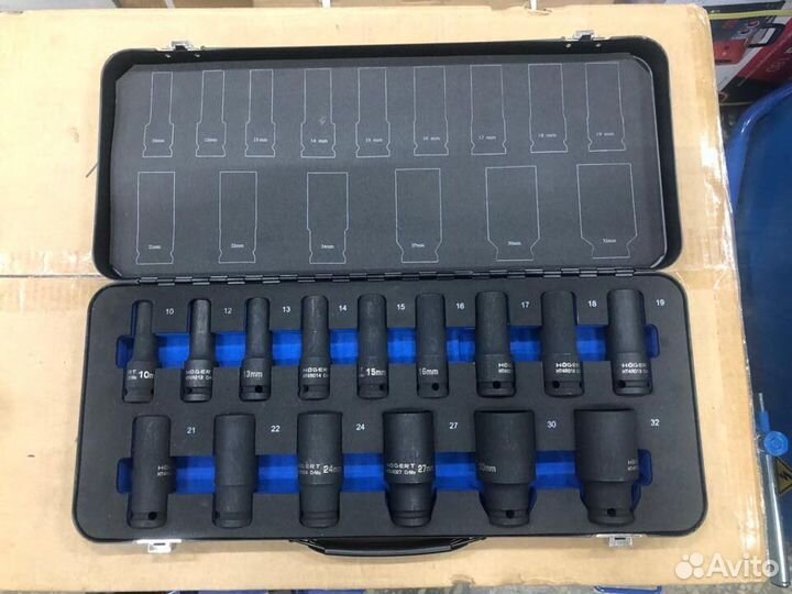 Набор ударных глубоких шестигранных головок 1/2