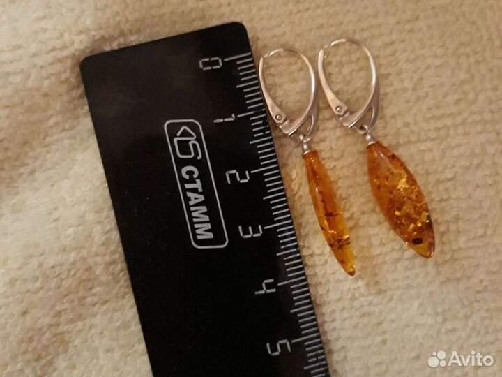 Серьги серебро янтарь