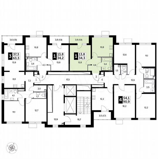 1-к. квартира, 34,3 м², 19/20 эт.