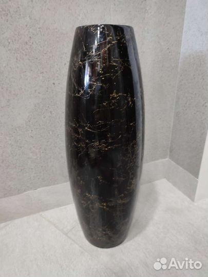 Ваза под мрамор керамика черная с золотым всысокая