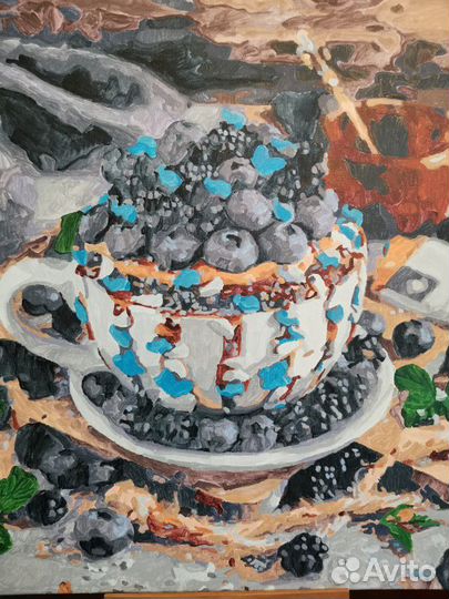 Натюрморт с черникой, акрил, 40х50