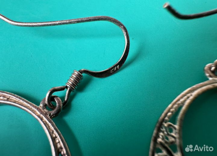 Серьги серебро 925 плетение патина Llc винтаж