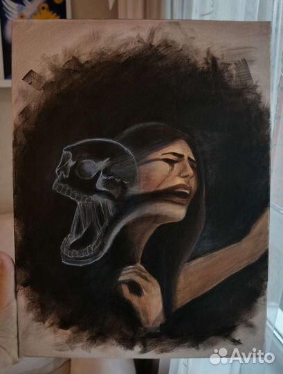Картина акрилом девушка череп