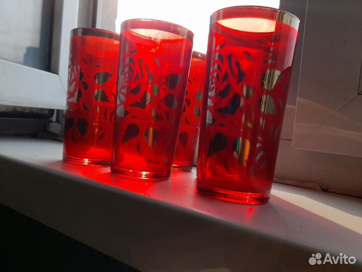 Кувшин и стаканы цветное стекло СССР