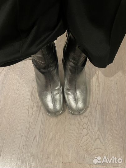 Сапоги ботильоны на каблуке серебро y2k custom