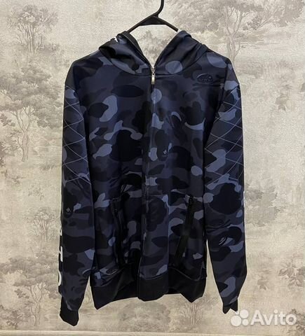 Bape shark zip hoodie черно-синяя m-xl