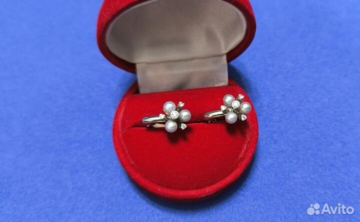 Серьги белое золото с бриллиантами