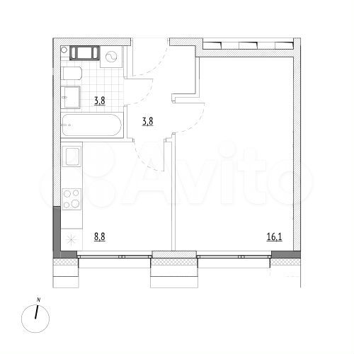 1-к. апартаменты, 32,5 м², 4/7 эт.