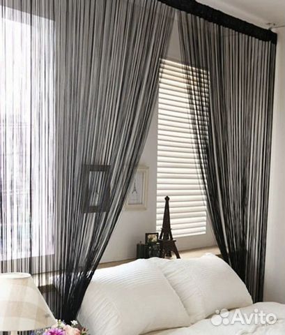 Нитяные шторы (кисея ) чёрная
