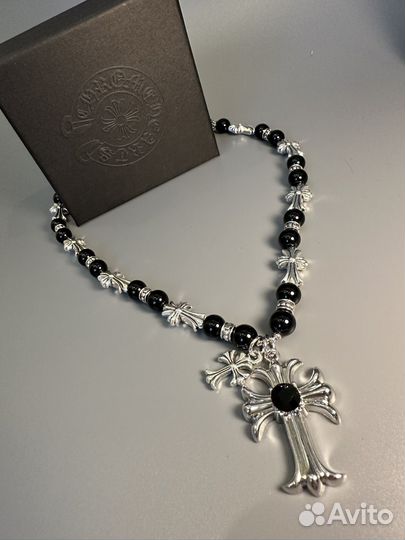 Цепь бусы подвеска крест chrome hearts