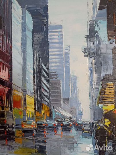 Картина холст масло 90-90см. Городской пейзаж