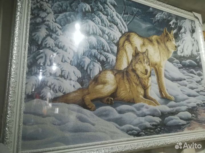 Волки гобеленовая картина в раме