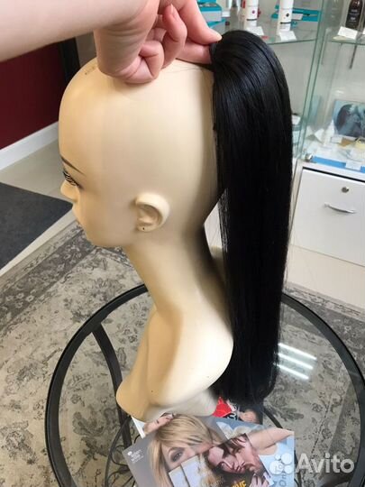 Хвост из натуральных волос на ленте (50см)