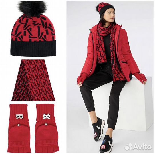 Шарф шапка перчатки Karl lagerfeld оригинал новое