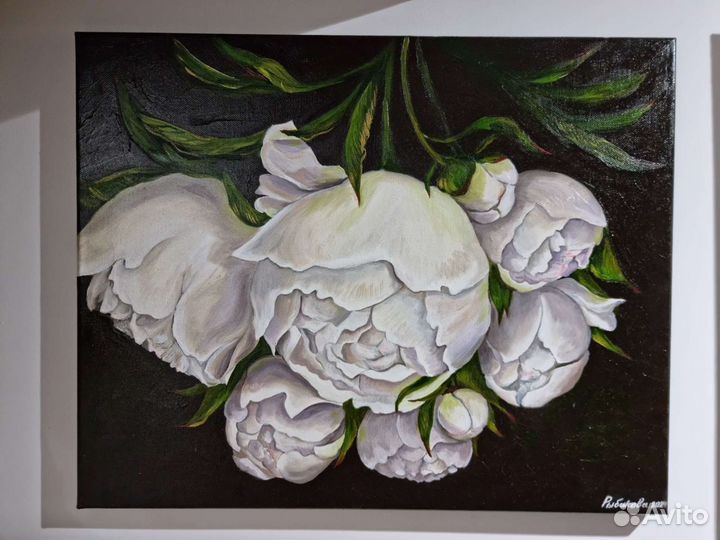 Картина маслом на холсте (цветы пионы)