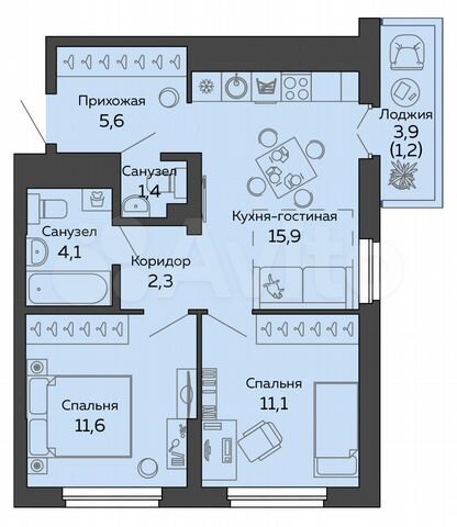 2-к. квартира, 53,2 м², 20/25 эт.