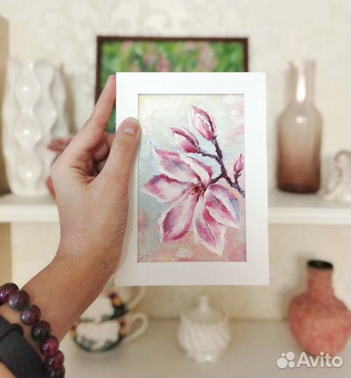 Картина маслом белые цветы интерьерные картины