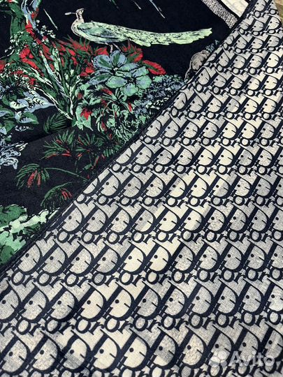 Шерстяной платок шаль Dior синий двухсторонний