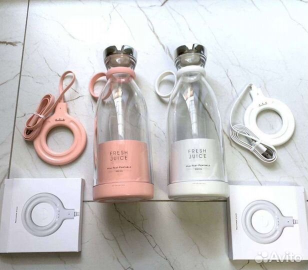Портативный блендер fresh juice на акб розовый