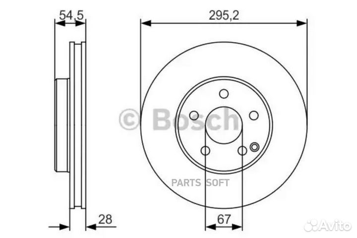 Bosch 0986479S07 Диск торм. пер.вент.295x28 5 отв