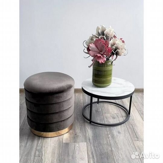 Пуф для гостиной фред графит 14, велюр / золотой к