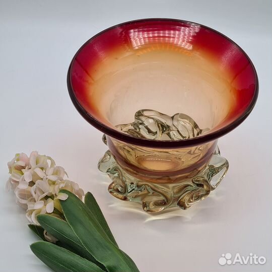 Ваза цветное гутное стекло винтаж СССР