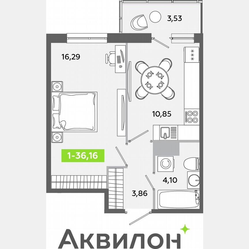 1-к. квартира, 36,2 м², 10/12 эт.