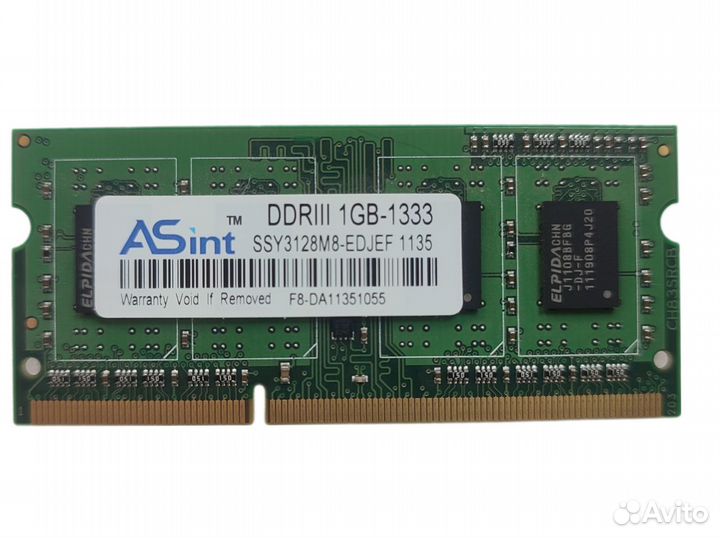 Память оперативная DDR3 1Gb PC10600 1333Mhz ASint