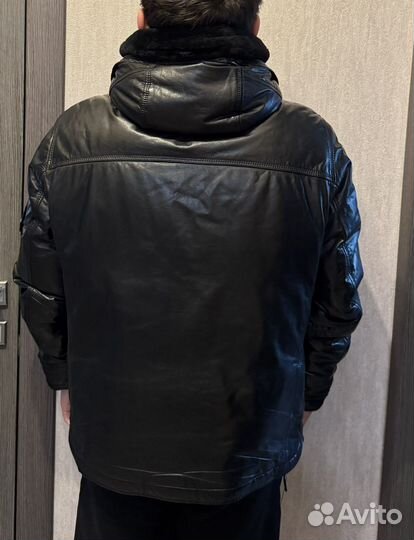 Зимняя курка мужская кожанный пуховик 52