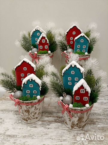 Композиции с домиками, Новогодний декор 9фото