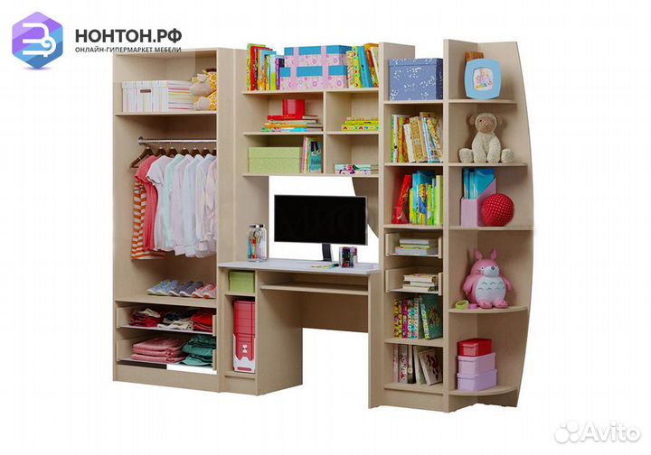 Стенка Юниор-2 розовый металлик / дуб беленый