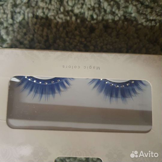 Накладные ресницы со стразами, синие