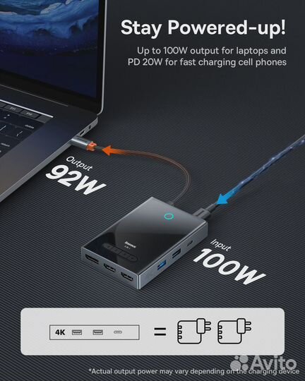 Baseus Hub 8 в 1, 4 монитора, 120 Гц, Новый