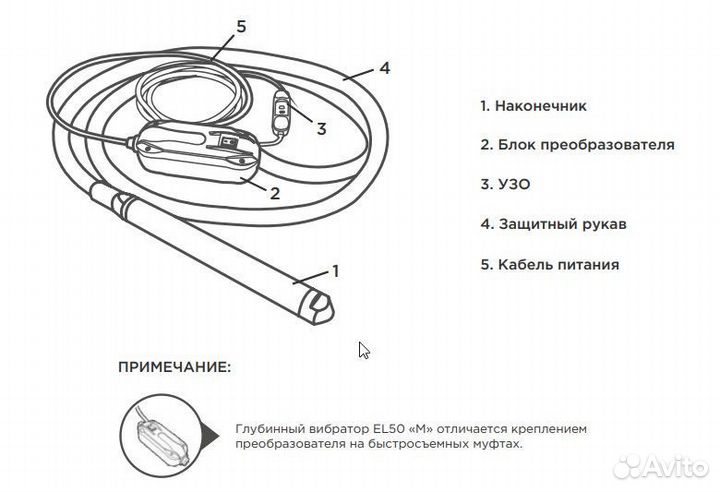 Глубинный вибратор 5м Вектор EL40
