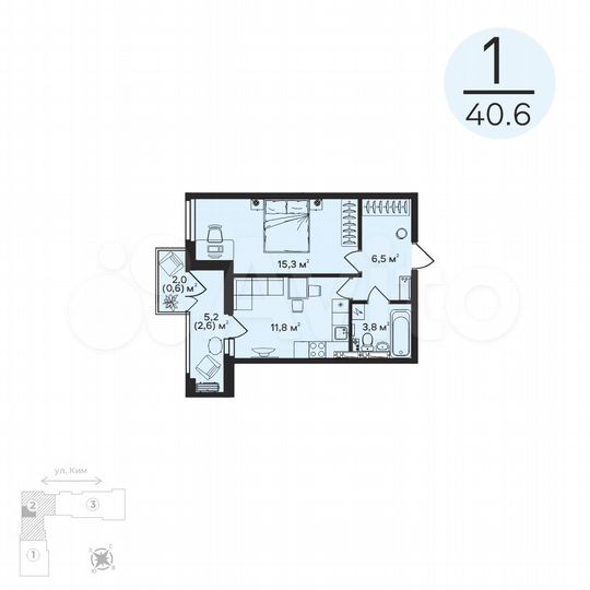 1-к. квартира, 40,6 м², 7/12 эт.