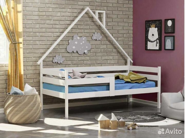 Софа Домик от 2х лет высокий борт из натурального