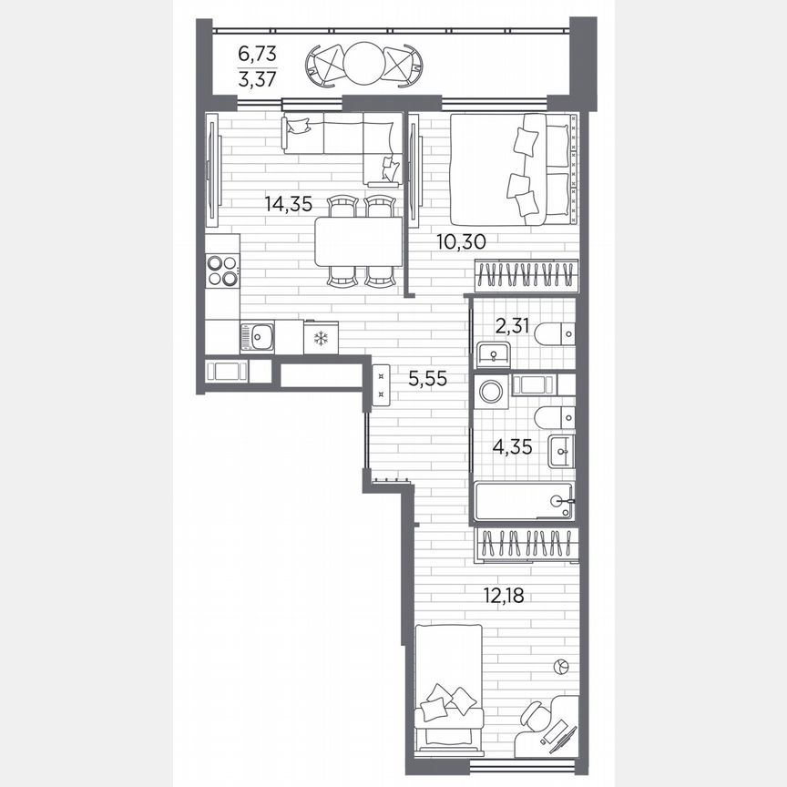 2-к. квартира, 52,4 м², 4/5 эт.