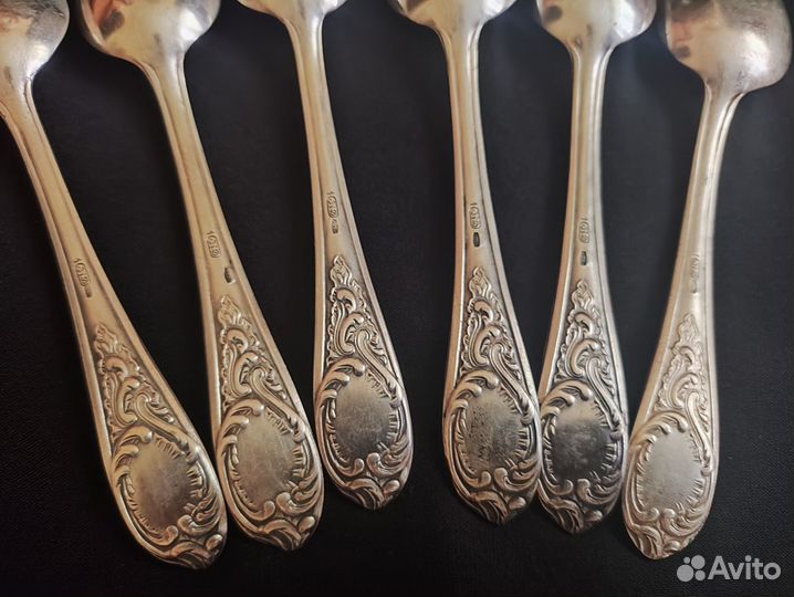 Чайные ложки 6 шт серебро 875 СССР 226 гр Фаберже