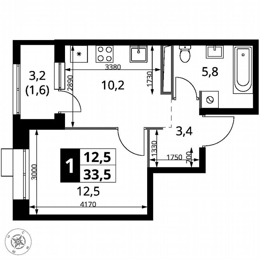 1-к. квартира, 33,5 м², 19/21 эт.