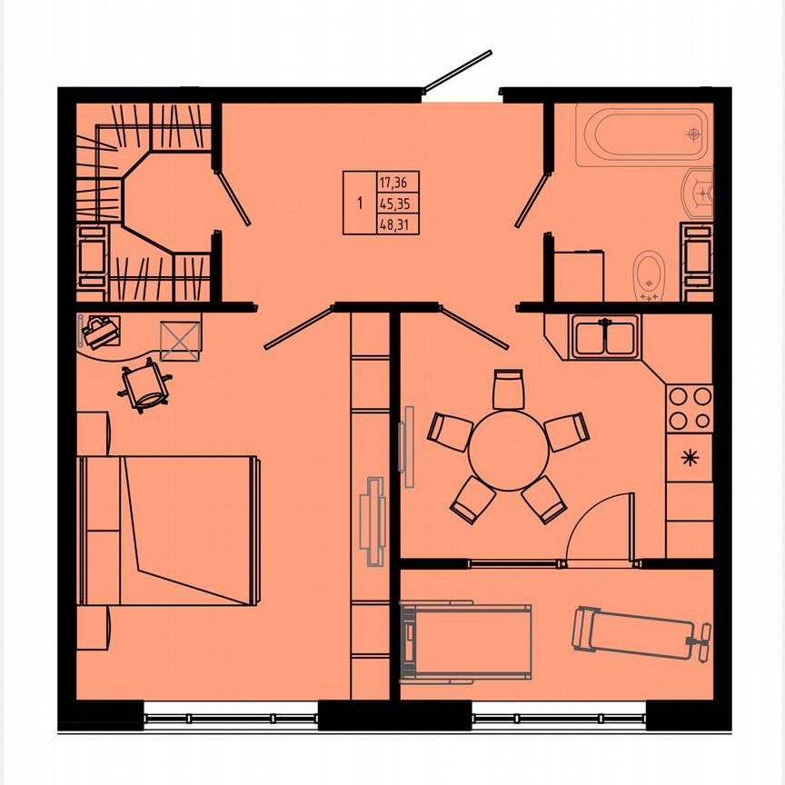 1-к. квартира, 52,5 м², 1/8 эт.