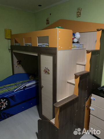 Детская кровать чердак с 2 шкафами для одежды