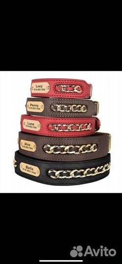 Ошейник с гравировкой из нат. кожи для собак