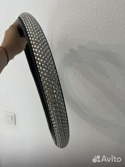 Кожаная оплетка на руль со стразами