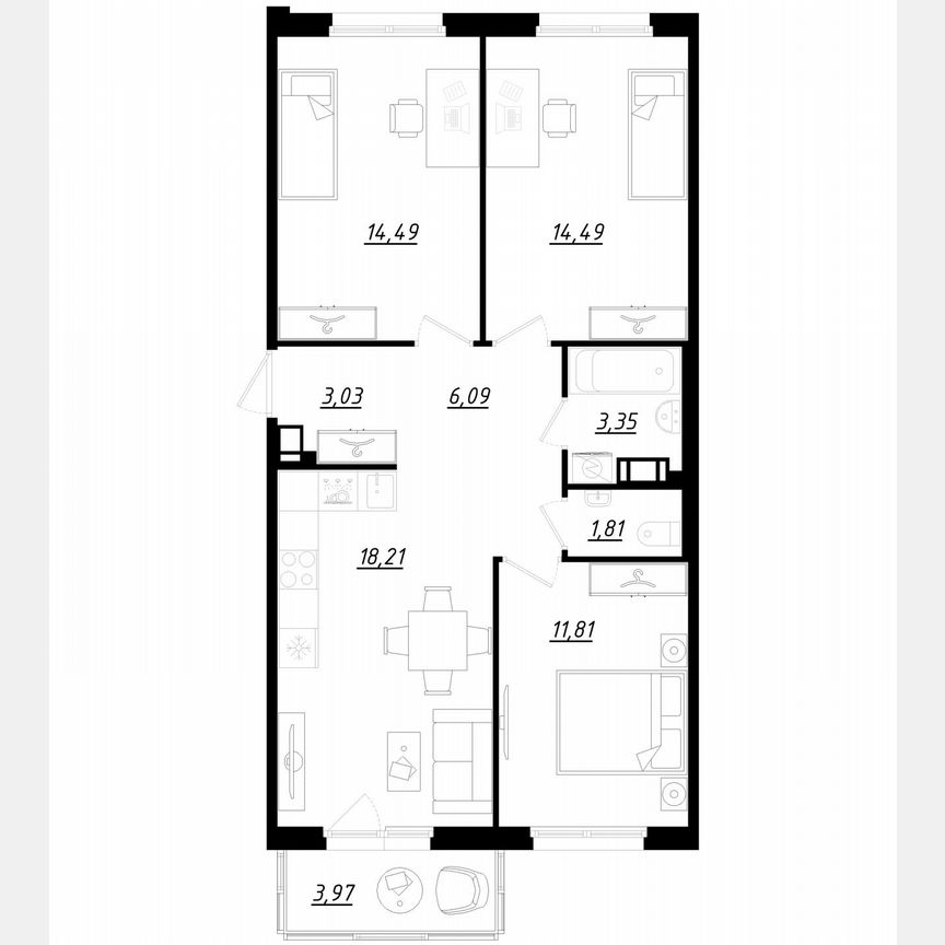 3-к. квартира, 74,5 м², 4/5 эт.