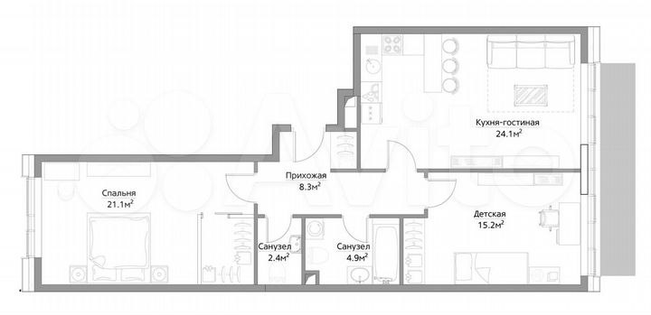 2-к. квартира, 74,5 м², 2/41 эт.