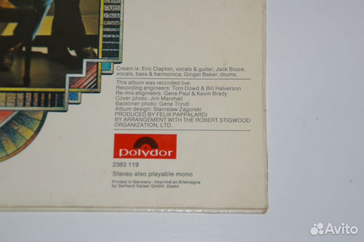 Пластинка Cream Live Volume II Germany 1972