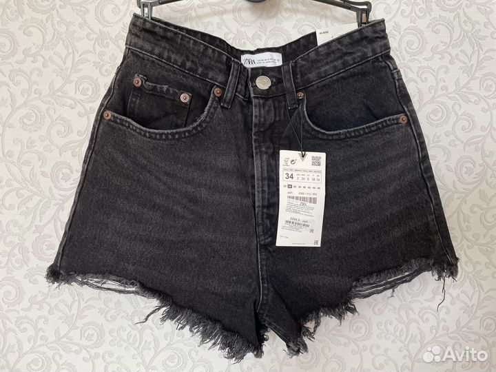 Джинсовые шорты Zara с высокой посадкой черные нов